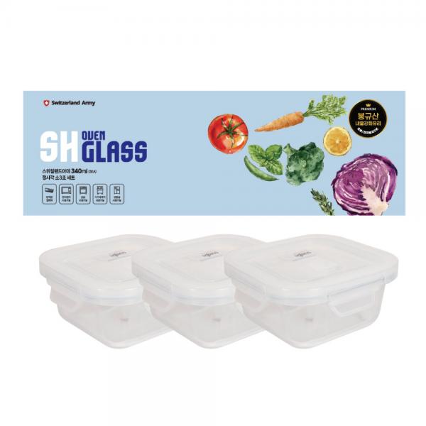 에어 오븐글라스 정사각 소3조 340ml